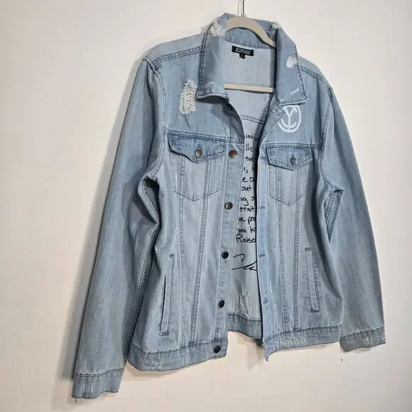 Chris Young Distressed Light Blue Denim Jacket Size Large. - Picture 4 of 12